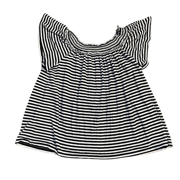 Max Studio MSSP Black and White Stripes Knit Elastic Top Off the Shoulder Top. M - Picture 7 of 10